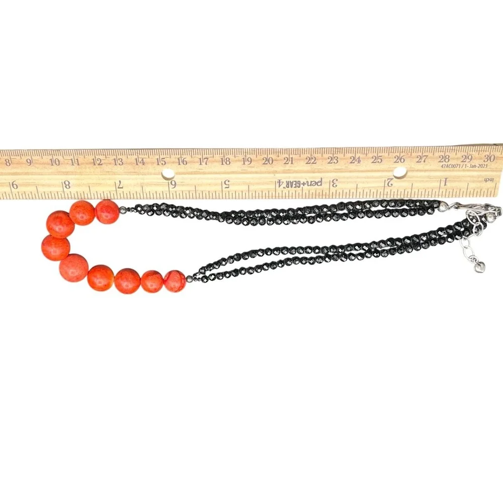 Jay King Desert Rose Trading Orange‎ Sponge Coral Black Spinel bead necklace 925